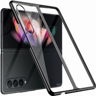 Samsung Galaxy Z Fold 4 Kılıf Metal Görünümlü Esnek Kıpta Kapak - Siyah