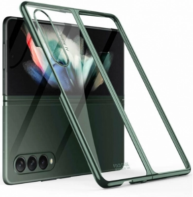 Samsung Galaxy Z Fold 4 Kılıf Metal Görünümlü Esnek Kıpta Kapak - Yeşil