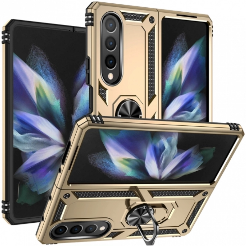 Samsung Galaxy Z Fold 4 Kılıf Zırhlı Standlı Mıknatıslı Katlanabilir Tank Kapak - Gold