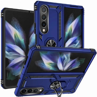 Samsung Galaxy Z Fold 4 Kılıf Zırhlı Standlı Mıknatıslı Katlanabilir Tank Kapak - Mavi