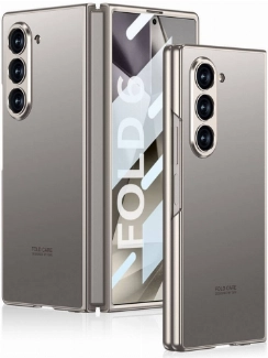 Samsung Galaxy Z Fold 6 Kılıf Titanyum Metal Tasarımlı İnce Kıpta Caz Kapak - Titanyum-Gri