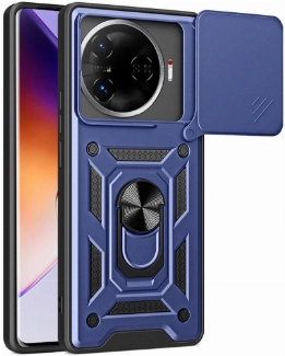 Tecno Camon 30 Pro Kılıf Zırhlı Standlı Silikon Sürgülü Kamera Korumalı Tank Kapak - Mavi