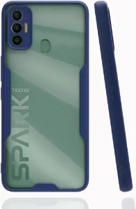 Tecno Spark 7 Kılıf Kamera Lens Korumalı Arkası Şeffaf Silikon Kapak - Lacivert