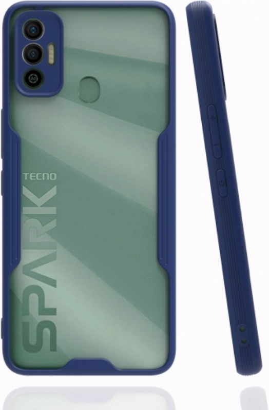 Tecno Spark 7 Kılıf Renkli Silikon Kamera Lens Korumalı Şeffaf Parfe Kapak - Lacivert