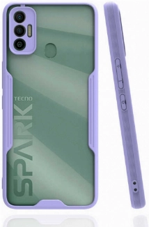 Tecno Spark 7 Kılıf Renkli Silikon Kamera Lens Korumalı Şeffaf Parfe Kapak - Lila