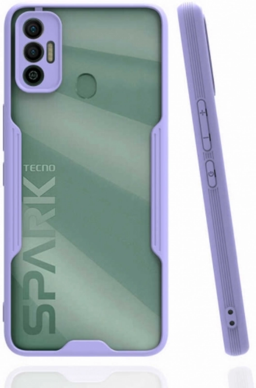 Tecno Spark 7 Kılıf Renkli Silikon Kamera Lens Korumalı Şeffaf Parfe Kapak - Lila