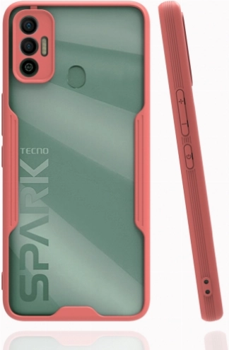 Tecno Spark 7 Kılıf Renkli Silikon Kamera Lens Korumalı Şeffaf Parfe Kapak - Pembe