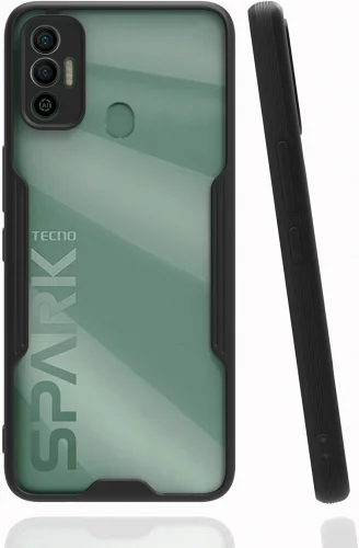 Tecno Spark 7 Kılıf Kamera Lens Korumalı Arkası Şeffaf Silikon Kapak - Siyah