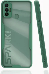 Tecno Spark 7 Kılıf Kamera Lens Korumalı Arkası Şeffaf Silikon Kapak - Yeşil