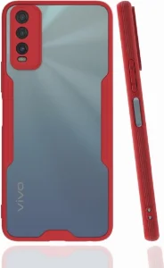 Vivo Y11s Kılıf Kamera Lens Korumalı Arkası Şeffaf Silikon Kapak - Kırmızı