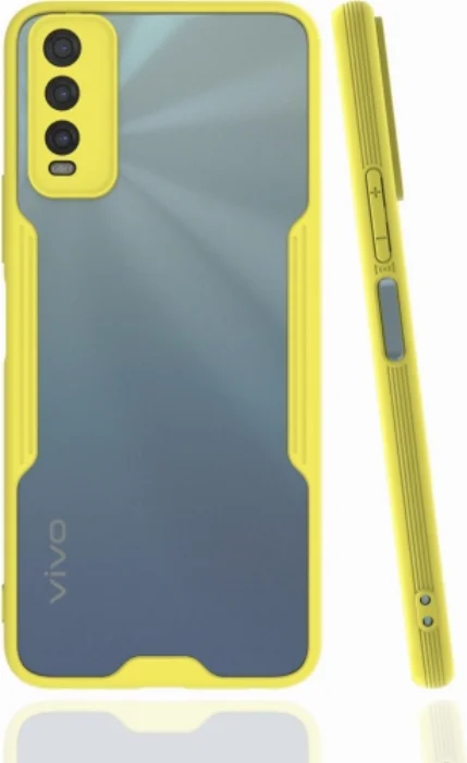 Vivo Y11s Kılıf Kamera Lens Korumalı Arkası Şeffaf Silikon Kapak - Sarı