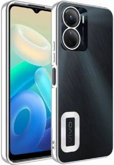 Vivo Y16 Kılıf Kamera Lens Korumalı Şeffaf Renkli Logo Gösteren Parlak Kapak - Gümüş