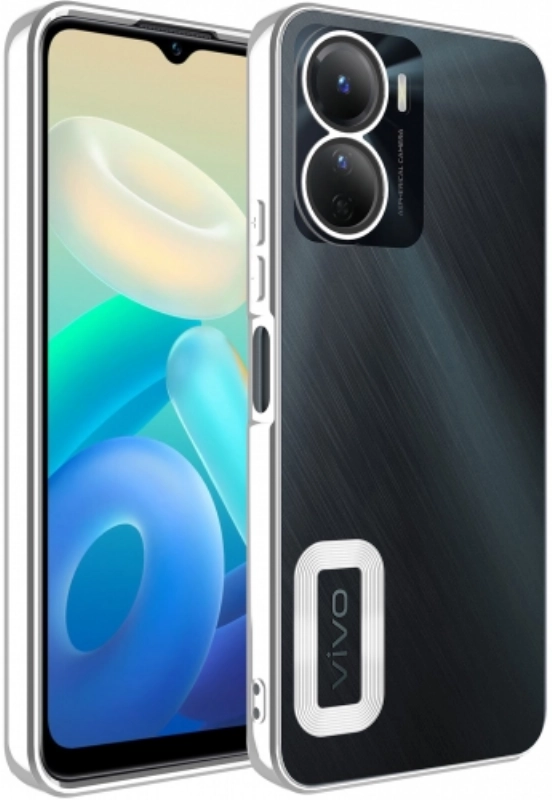 Vivo Y16 Kılıf Kamera Lens Korumalı Şeffaf Renkli Logo Gösteren Parlak Kapak - Gümüş