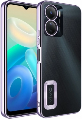 Vivo Y16 Kılıf Kamera Lens Korumalı Şeffaf Renkli Logo Gösteren Parlak Kapak - Lila