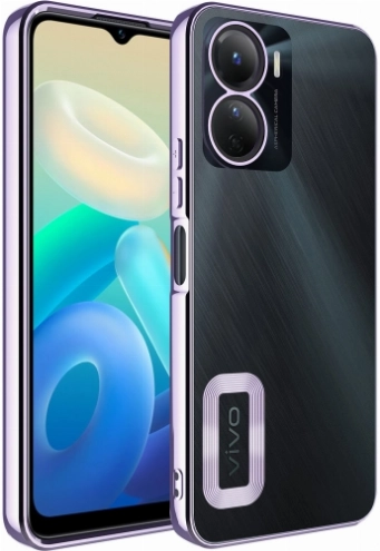 Vivo Y16 Kılıf Kamera Lens Korumalı Şeffaf Renkli Logo Gösteren Parlak Kapak - Lila