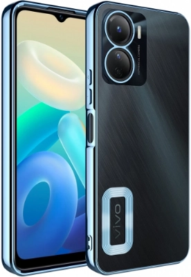 Vivo Y16 Kılıf Kamera Lens Korumalı Şeffaf Renkli Logo Gösteren Parlak Kapak - Mavi