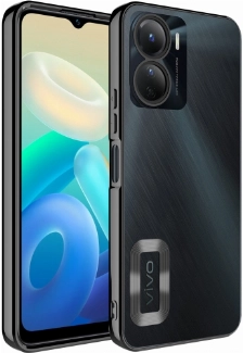 Vivo Y16 Kılıf Kamera Lens Korumalı Şeffaf Renkli Logo Gösteren Parlak Kapak - Siyah