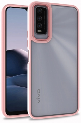 Vivo Y20 Kılıf Electro Silikon Renkli Flora Kapak - Rose Gold