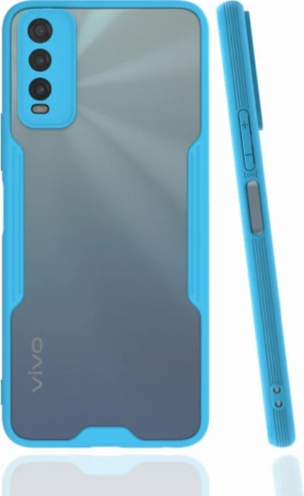 Vivo Y20 Kılıf Kamera Lens Korumalı Arkası Şeffaf Silikon Kapak - Mavi
