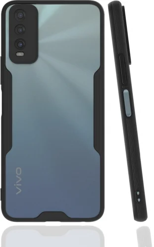 Vivo Y20s Kılıf Kamera Lens Korumalı Arkası Şeffaf Silikon Kapak - Siyah