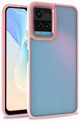 Vivo Y21s Kılıf Electro Silikon Renkli Flora Kapak - Rose Gold