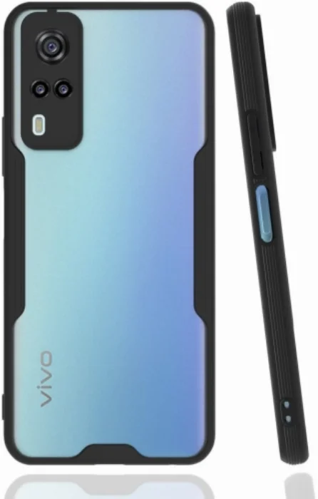 Vivo Y51 Kılıf Kamera Lens Korumalı Arkası Şeffaf Silikon Kapak - Siyah