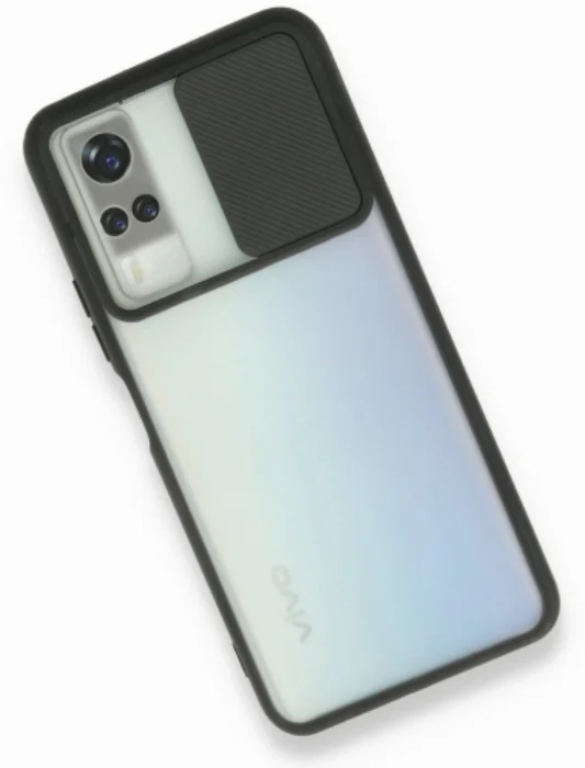 Vivo Y51 Kılıf Silikon Sürgülü Lens Korumalı Buzlu Şeffaf - Siyah