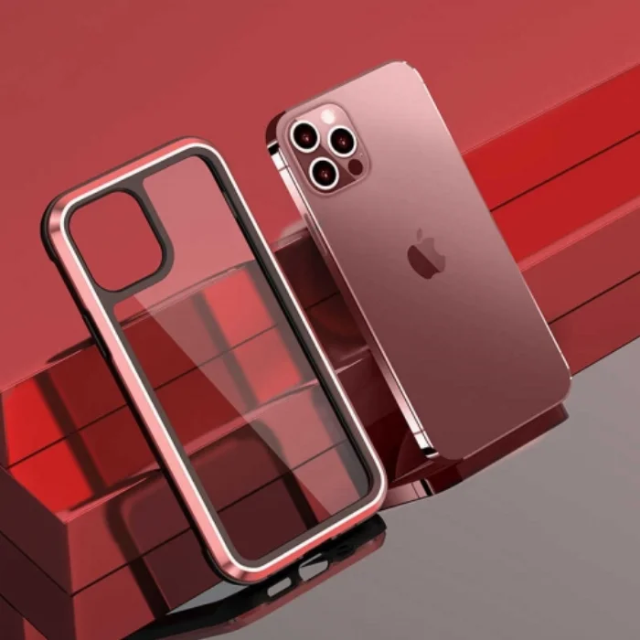 Wiwu Apple iPhone 12 Pro Max (6.7) Kılıf Defence Armor Serisi Arkası Şeffaf Lisanslı Kapak - Kırmızı