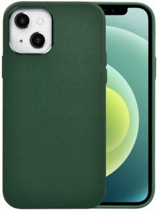 Wiwu Apple iPhone 13 (6.1) Kılıf Calfskin Serisi Deri Görünümlü Darbe Emici Kapak - Yeşil