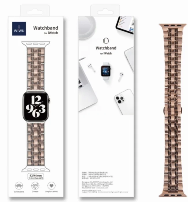 Wiwu Apple Watch 42mm Metal Kordon Seven Beads Steel Belt - Siyah