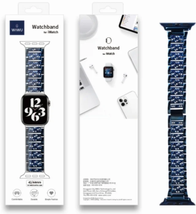 Wiwu Apple Watch 44mm Metal Kordon Boncuklu Three Beads - Siyah