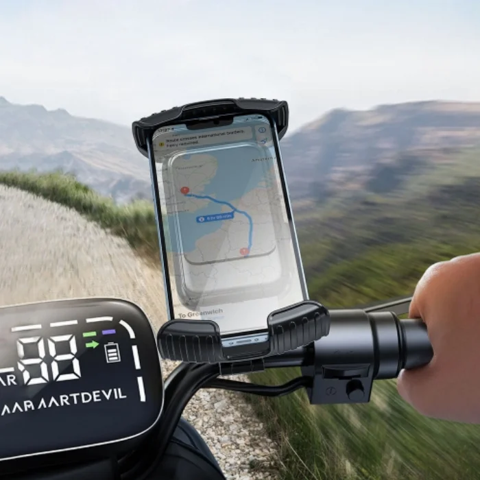 Wiwu CH037 Sarsıntı Önleyici 360 Derece Dönebilen Ayarlanabilir Motosiklet ve Bisiklet Telefon Tutucu - Siyah
