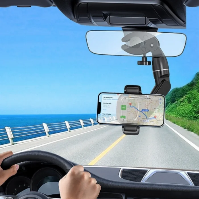 Wiwu CH039 Araç İçi Dikiz Aynası 360 Derece Dönebilen Oynar Başlıklı Telefon Tutucu - Siyah