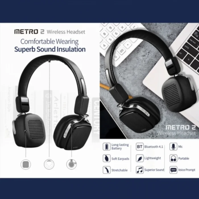 Wiwu Oyuncu Mikrofonlu Kablosuz Bluetooth Wireless Kulaklığı Metro 2 - Siyah