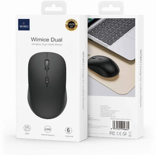 Wiwu WM108 Wimice 1600 DPI Bluetooth Ve Wireless Dual Mod Kablosuz Mouse - Siyah