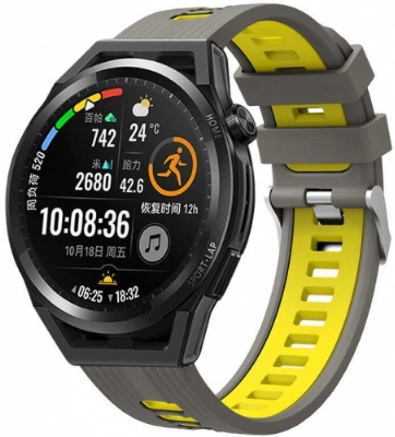 Xiaomi Amazfit Pace Kordon Metal Toka Tasarımlı Çift Renkli KRD-55 Silikon Kordon - Gri-Sarı