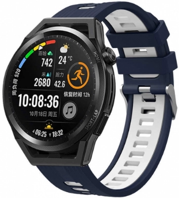 Xiaomi Amazfit Pace Kordon Metal Toka Tasarımlı Çift Renkli KRD-55 Silikon Kordon - Lacivert