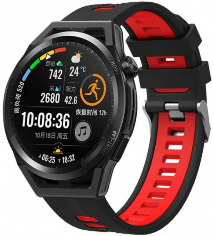 Xiaomi Amazfit Pace Kordon Metal Toka Tasarımlı Çift Renkli KRD-55 Silikon Kordon - Siyah-Kırmızı