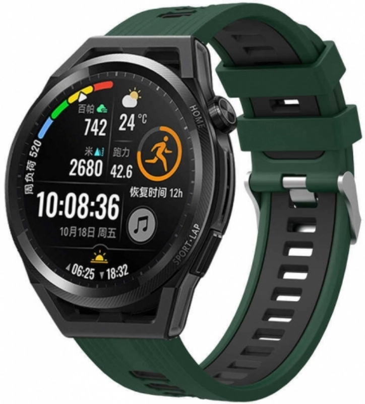 Xiaomi Amazfit Pace Kordon Metal Toka Tasarımlı Çift Renkli KRD-55 Silikon Kordon - Yeşil-Siyah