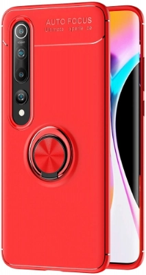 Xiaomi Mi 10 Kılıf Renkli Silikon Yüzüklü Standlı Auto Focus Ravel Kapak - Kırmızı