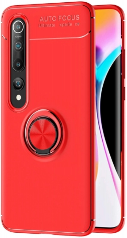 Xiaomi Mi 10 Kılıf Renkli Silikon Yüzüklü Standlı Auto Focus Ravel Kapak - Kırmızı