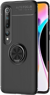 Xiaomi Mi 10 Pro Kılıf Renkli Silikon Yüzüklü Standlı Auto Focus Ravel Kapak - Siyah