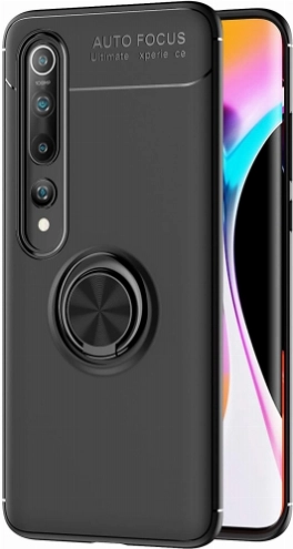 Xiaomi Mi 10 Pro Kılıf Renkli Silikon Yüzüklü Standlı Auto Focus Ravel Kapak - Siyah