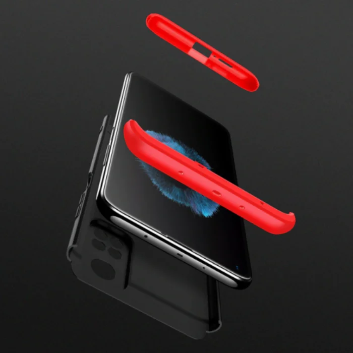 Xiaomi Mi 10T Kılıf 3 Parçalı 360 Tam Korumalı Rubber AYS Kapak - Kırmızı Siyah