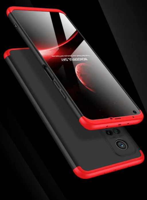 Xiaomi Mi 10T Kılıf 3 Parçalı 360 Tam Korumalı Rubber AYS Kapak - Kırmızı Siyah