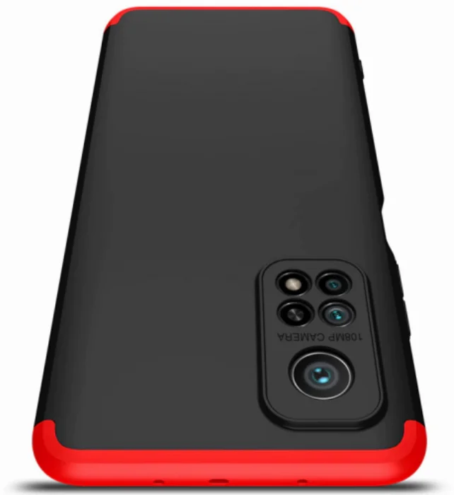 Xiaomi Mi 10T Pro Kılıf 3 Parçalı 360 Tam Korumalı Rubber AYS Kapak - Kırmızı Siyah