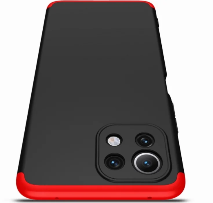 Xiaomi Mi 11 Lite Kılıf 3 Parçalı 360 Tam Korumalı Rubber AYS Kapak - Kırmızı Siyah