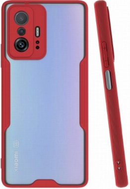 Xiaomi Mi 11T Kılıf Renkli Silikon Kamera Lens Korumalı Şeffaf Parfe Kapak - Kırmızı