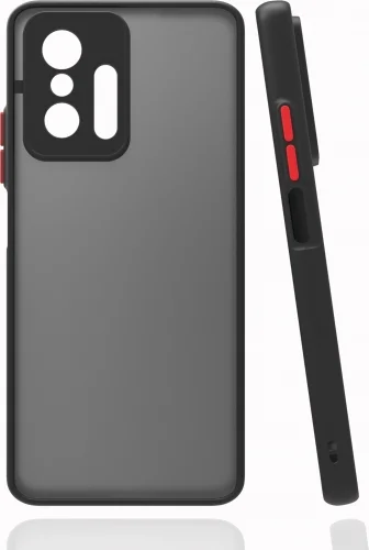 Xiaomi Mi 11T Pro Kılıf Kamera Korumalı Arkası Şeffaf Mat Silikon Kapak - Siyah