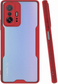 Xiaomi Mi 11T Pro Kılıf Renkli Silikon Kamera Lens Korumalı Şeffaf Parfe Kapak - Kırmızı